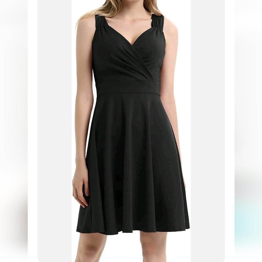 NWT GRACE KARIN black sleeveless v-neck a-line dress